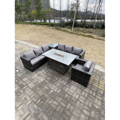 Fimous 7 Seater PE Rattan Corner Sofa Set garden Furniture Gas Firepit Dining Table Set High Side Coffee Table With Arm Chair (1/5)