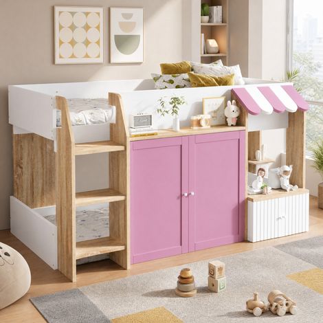 Lit mezzanine enfant 90x200 cabane avec rangement (1/5)