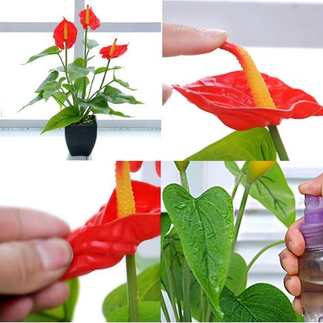 Kunstblumen fürs Wohnzimmer, Plastikpflanzen in künstlichen Töpfen, künstliche Topfblumenornamente (1/5)