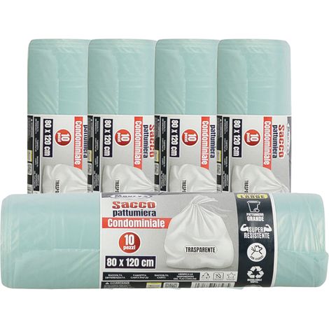 MAURY'S SACCHI PER PATTUMIERA 80X120 CM 5 CONFEZIONI DA 10 PEZZI IN COLORE TRASPARENTE (1/2)