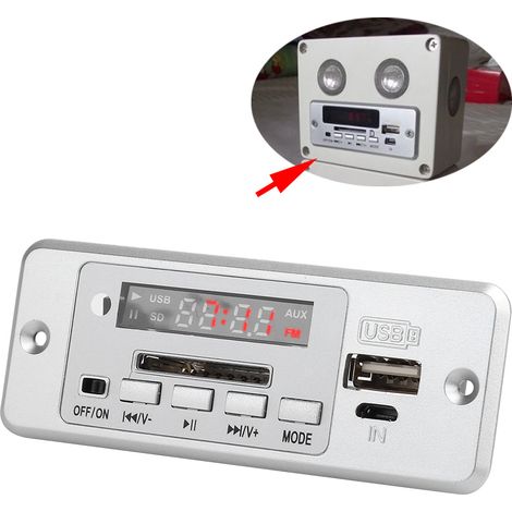 Module Audio MP3 5V avec Amplificateur, Lecteur USB FM Radio, Carte de Décodage Argenté pour Haut-parleurs