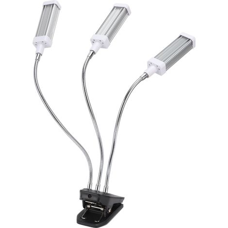 Lampe de croissance LED à 3 têtes, orientable à 360°, avec minuterie, idéale pour serres et bureaux (100-240 V, argentée, prise britannique). (1/5)