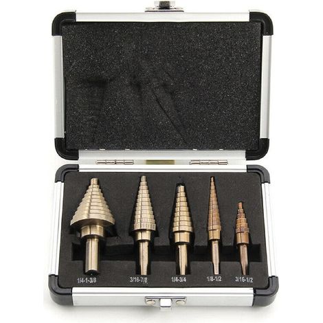 MorNon 5pcs Step Drill Set 50 Sizes High-Speed Steel Pagoda Taper Hole Milling Cutter Drill Bit Set for Wood Stainless Steel Plexiglass Sheet Metal (1/5)