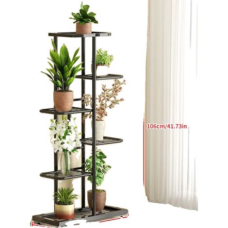 Soporte para plantas, 8 niveles, construcción de metal resistente, 6 capas - Negro (1/2)