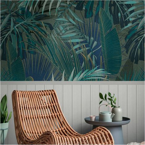 Sfondo fotografico Profhome 398121 Carta da parati TNT goffrata a caldo leggermente strutturata con design giungla opaca verde petrolio grigio azzurro 1,59 m x 2,8 m (1/5)