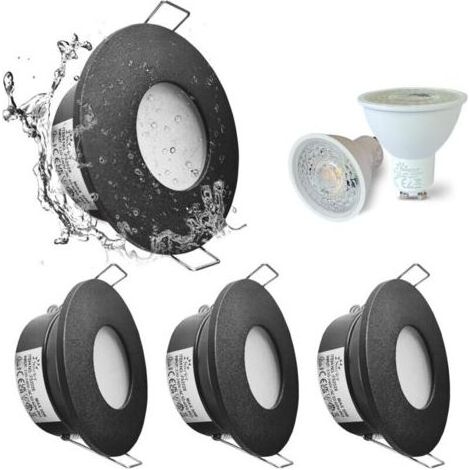 Set de 4 Spots Encastrés LED IP65 étanches, 5W 3000K Blanc Chaud Spot Encastré Pour salle de bain et cuisine éclairage Encastrable au Plafond coupe 68mm Nickel Satiné -Boîtier de lampe Noir..dyk.Trywi (1/4)