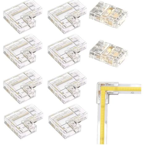 Connecteur Ruban LED COB 2 Pin pour 10mm,Connecteur Bande LED pour Les Lumières LED Srtip,Droits 2Pcs Centraux Connector Gapless + 8Pcs Connecteur en L,Rallonge Connecteur Ruban COB LED 2 Broches (1/4)