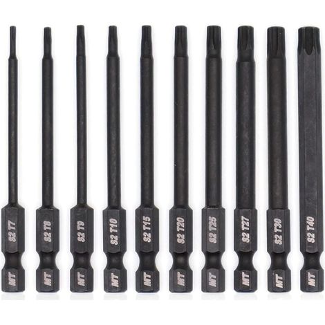 Jeu d'embouts Torx pour tournevis, perceuses et clés à chocs, résistant à la température, traitement thermique avancé, revêtement phosphaté, 8 cm, 10 pièces (1/5)