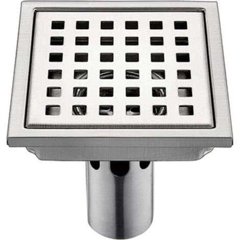 150 x 150 mm Siphon de douche carré en acier inoxydable brossé 304, grand diamètre, anti-obstruction, pour salle de bain, 150 x 150 mm (1/4)