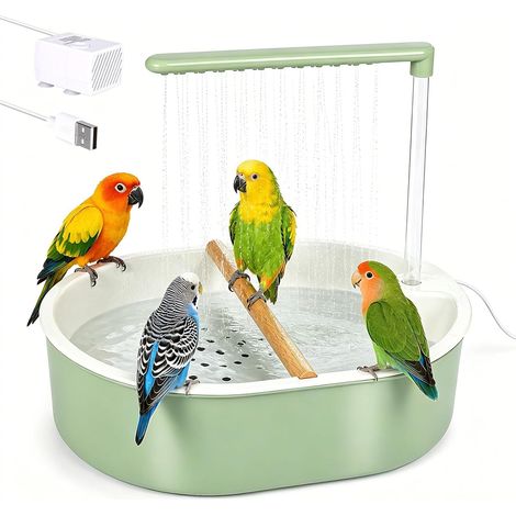 Vogeldusche für Wellensittiche und Sittiche, mit Pumpe, USB-Stromanschluss, Wasserkreislauf, umweltfreundlich (1/5)