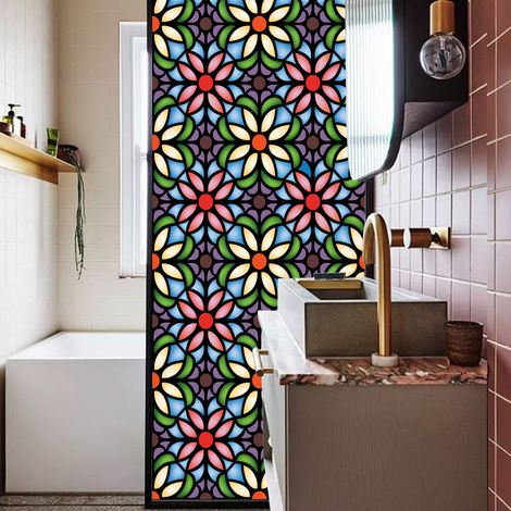 Film de protection UV pour fenêtres préservant l'intimité : film décoratif électrostatique non adhésif, effet vitrail, 45 x 100 cm (1/5)