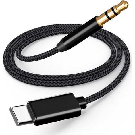 Câble USB-C vers jack 3,5 mm, 1,2 m, câble audio pour voiture, smartphone, casque et haut-parleur compatibles (1/5)