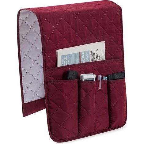 Support pour télécommandes avec base antidérapante, idéal pour fauteuils et canapés Étagère de rangement à cinq compartiments pour télécommandes et téléphones portables - Bordeaux (1/5)