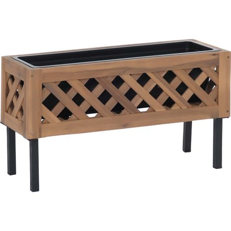 [NEUWERTIG] Pflanzkasten HHG-474, Blumen-/Pflanzkübel Blumenkasten, In-/Outdoor Akazie Holz MVG-zertifiziert 35x64x24cm hellbraun