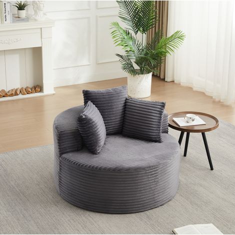 Fauteuil rond 110x110x82 cm en velours côtelé gris, confortable et moderne pour salon FloraGrace (1/5)
