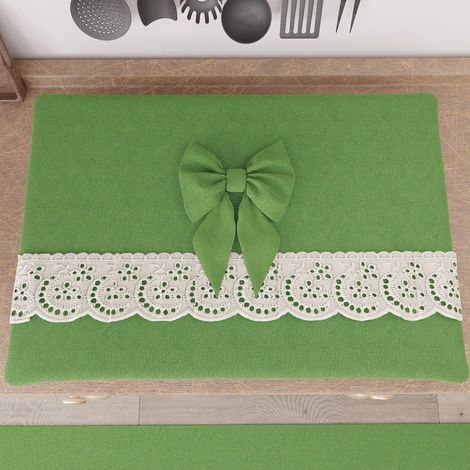 Cache Plaque de Cuisson avec Dentelle de Saint-Gall 50x70 cm, Protection Plaque Induction et a Gaz en Coton, Vert, Accessoires De Cuisine (1/5)