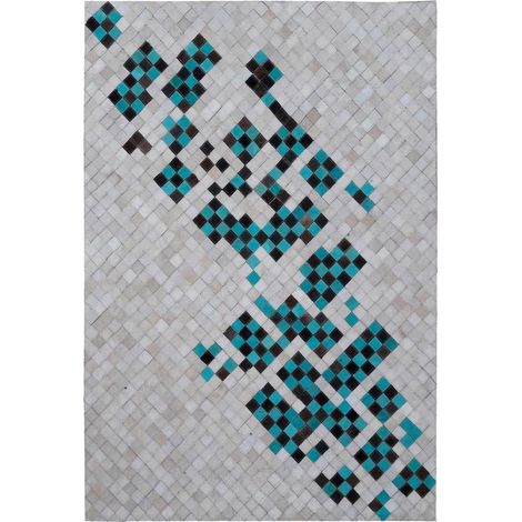 Tapis peau de vache 80x150 turquoise kilim fait main DIMEDE (1/5)