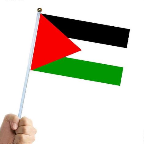 Drapeaux nationaux palestiniens 2025, petit format avec mât, drapeaux à main double face de qualité supérieure - 14 x 21 cm, impression couleur vive. (1/4)