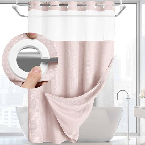 Tenda da doccia a doppio strato senza ganci – 180×190 cm – motivo a nido d’ape – con fodera – finestra in velo traslucido – base magnetica (rosa) (1/5)