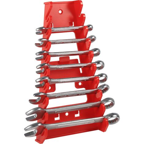 Support de clés à douilles 9 emplacements en plastique rouge, rangement et organisateur d'outils standard