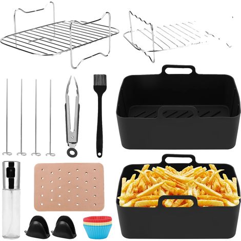 Juego de accesorios para freidora de aire, kit de 22 piezas, herramientas de silicona duraderas, color negro. (1/2)