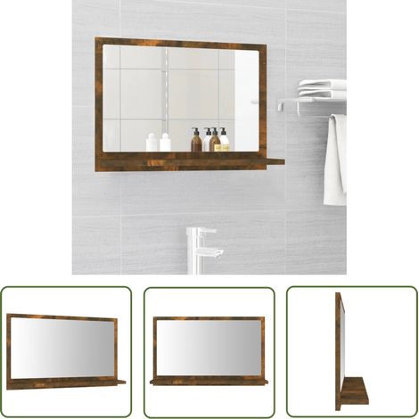 The Living Store Badspiegel Räuchereiche 60x10,5x37 cm Holzwerkstoff - Wandspiegel - Badezimmerspiegel - Spiegelschrank - Holzwerkstoff - Rauchereiche (1/5)