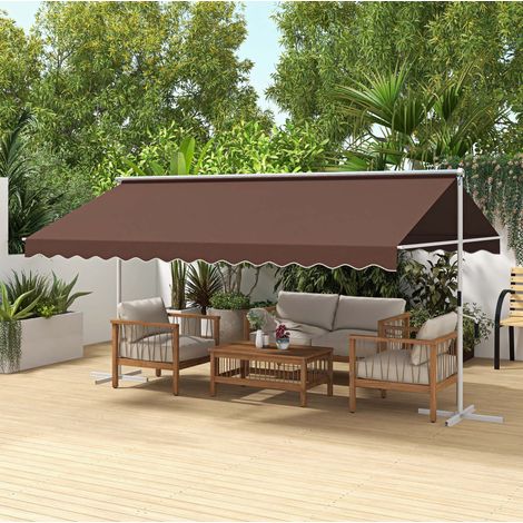 Tenda da sole freestanding in metallo color caffè, telo in poliestere PU, con manovella e inclinazione regolabile (1/5)