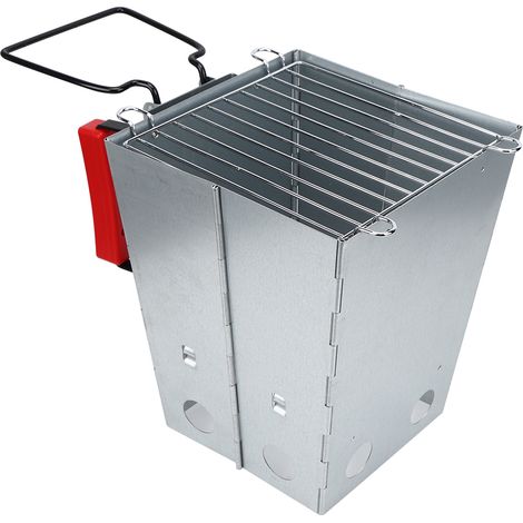 Réchaud de camping pliable en acier inoxydable avec allume-charbon et sac de rangement (22 cm). (1/5)