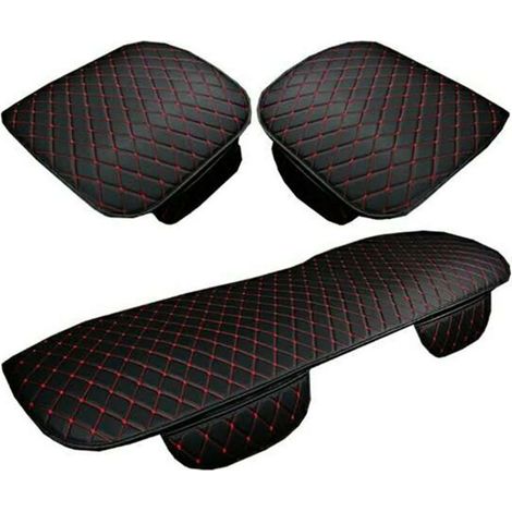 3x Housse de Siège Auto Universelle 5 Places - Lot Complet Couvre-Siège Avant Arrière en Similicuir Broderie, Antidérapant Résistant à l'Usure 4 Saisons - Noir Rouge (1/5)