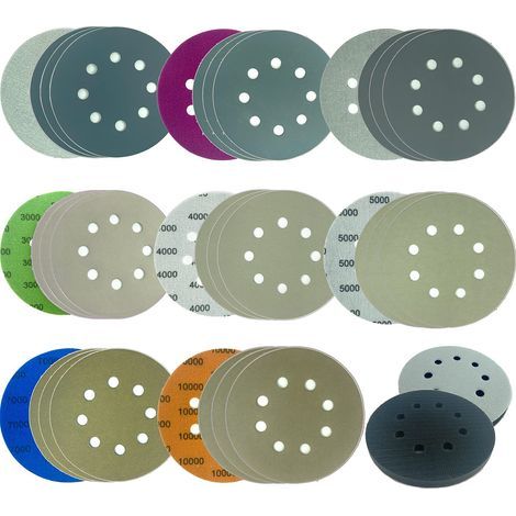 32 Stück 5" 8-Loch Klett-Schleifscheiben 1500/2000/2500/3000/4000/5000/7000/10000 Nass- und Trockenschleifpapier für Drehbohrmaschinen (1/5)