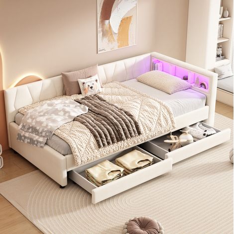 Bett Tagesbett 90 200 Stauraum LED Leinen OKMYHOME (1/5)