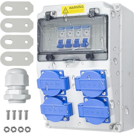 Baustromverteilerkasten 16A, 230V Stromverteiler, Wandverteilerkästen IP65, Steckdose Aufputz, Starkstrom Verteiler, Aufputz Verteiler für Indoor/Outdoor-Bereich (1/5)