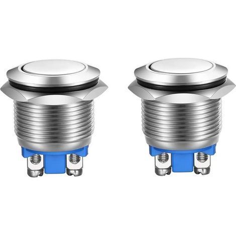 Longziming - Lot de 2 - Interrupteur à bouton-poussoir momentané - 19 mm - Bouton-poussoir étanche en acier inoxydable avec fixation à vis - Bouton de démarrage automatique rond en métal chromé (1/5)