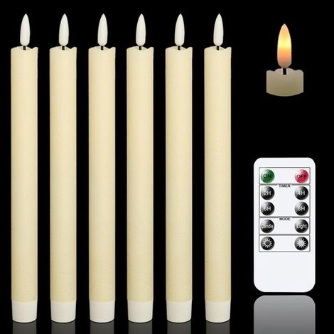 Candele coniche senza fiamma, telecomando, LED lampeggiante, vera cera, alimentate a batteria, per creare atmosfera, decorazioni natalizie, per la casa e per matrimoni, colore avorio, 2,1x16,5 cm, con (1/5)