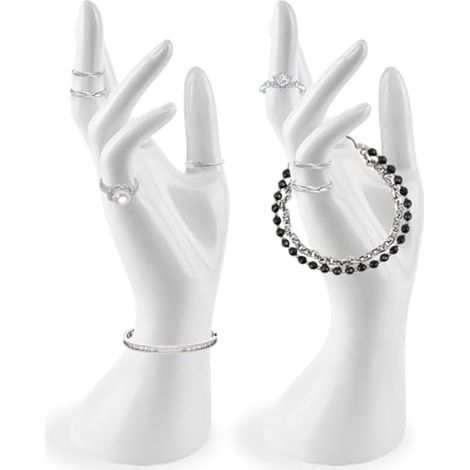 Présentoir à Bracelet, Lot de 2 Support à Bijoux en Forme de Main, Support à Bijoux de Main, Modèle de Main Féminine, Support d'Affichage pour Bagues, Support à Bague et Porte-Bracelet pour (1/5)