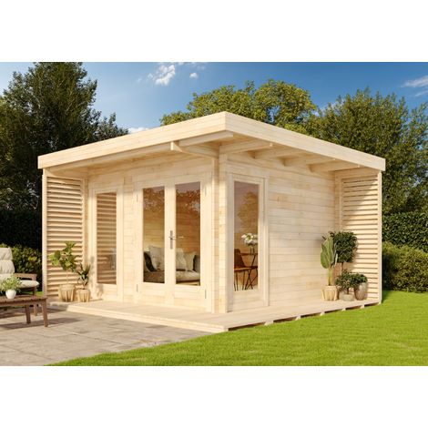 Carlsson – Abri de jardin bois 400 x 400 cm – Épaisseur paroi 44 mm – Porte double 150 x 193 cm – 2 fenêtres ouvrantes – Volume 34,9 m³ (1/5)