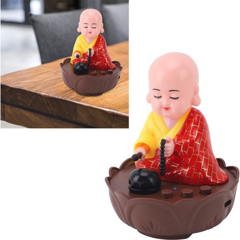 Estatua de Buda cantora y anudada con luz y música – Función de carga USB – Figura decorativa eléctrica de monje para oficina y coche – Plástico inodoro, 9 x 9 x 11 cm, rojo (1/5)