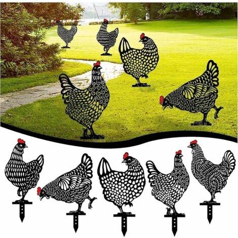 5PC Poule de Jardin,Décoration De Plancher De Pelouse De Jardin d'art De Yard De Poulet, Enjeux Métalliques De Jardin De Silhouette Animale,Décor De Statue De Coq Creux pour La Cour-IN