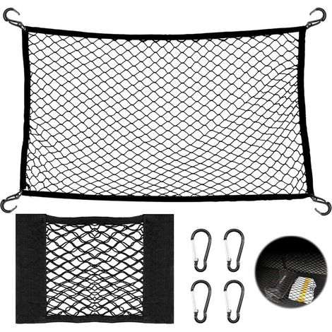 2 Filets Rangement Coffre Voiture, Extensible 120x80cm, Polyester Noir, 4 Crochets, Pour Camping Car (1/5)