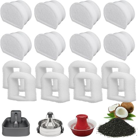 Préfiltres en Mousse et Filtre à Carbone Compatible avec PetSafe Drinkwell Fountain INOX 360 Avalon Pagoda Seascape et Sedona Fontaines, Filtre pour Fontaine à Eau Chat Chien par (Lot de 16) (1/5)
