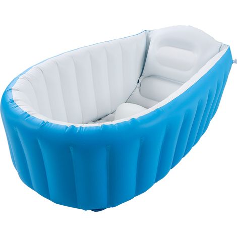 Aufblasbare Babybadewanne mit Luftpumpe, Wasserstandsanzeige, rutschfestem Boden, faltbare Badewanne für Kleinkinder, ideal fürs Badezimmer, blau. (1/5)