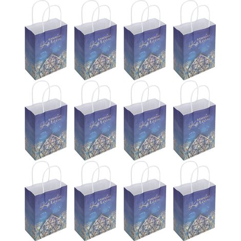 12Pcs Ramadan Gift Bag with Rope Handle Paper Packing Decorations Tote Craft SuppliesBlue (1/5)