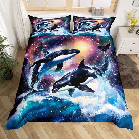 Parure de lit avec housse de couette 135 x 200 cm Motif orque océan Pour enfants garçons adolescents hommes Baleine Ciel étoilé Mer Animal Marine (1/5)