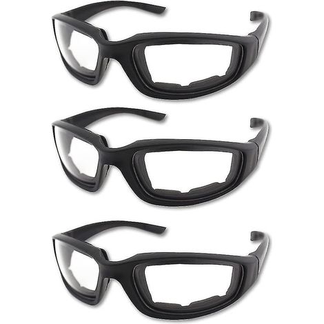 Lot de 3 lunettes de moto rembourrées, protection UV, anti-poussière et coupe-vent, gris + blanc + jaune (1/3)
