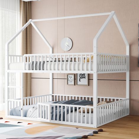 Lit superposé maison 140x200 avec porte métal blanc HAVRYA (1/5)
