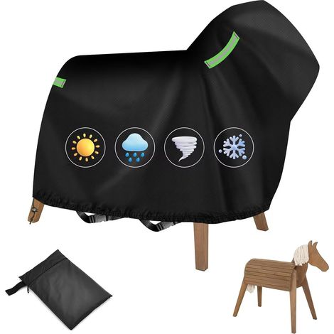 420D Outdoor Wooden Horse Cover 140 x 100 x 130 cm Waterproof Black Universal Protective Cover with Drawstring Buckle Reflective Strips (1/5)