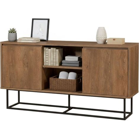 Dmora - Credenza Levante, Buffet da soggiorno, Madia da salotto, Dispensa da cucina, 140x36h72 cm, Noce e Nero