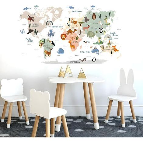 Weltkarten-Wandtattoos für Kinder, Wandaufkleber, Wanddekoration fürs Kinderzimmer, abnehmbare Wandtattoos fürs Babyzimmer, Kinderzimmer (1/5)