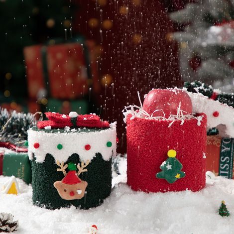 Boîte Cadeau - Boîte En Peluche Avec Couvercle Pour Présents - Rouge Avec Couvercle Blanc Et Ruban - Idéale Pour Noël Et Occasions Spéciales - Unité (1/5)