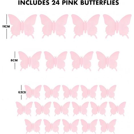 Juego de 24 pegatinas de pared, 4 x 11 cm, 4 x 8 cm, 16 x 6,5 cm, Pegatinas de pared 3D, Arte mural creativo, Hermosas aplicaciones de mariposas (1/5)